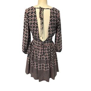 GB Open Back Boho Mini Dress Size S Black Red Geometric Retro Going Out festival